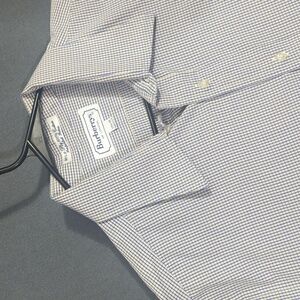 Burberry Vintage Shirt Men's 17.5 - 35 Blue And Yellow Micro Plaid Long Sleeve